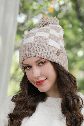 Checkerboard Pom Beanie