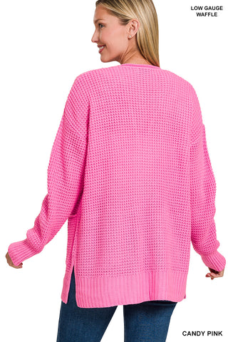Zenana Waffle Open Front Cardigan
