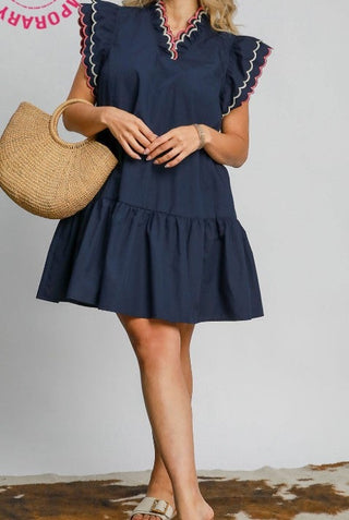 Ruffled Scallop Sleeve Dress
