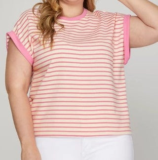 Contrast Striped Knit Top-She+Sky