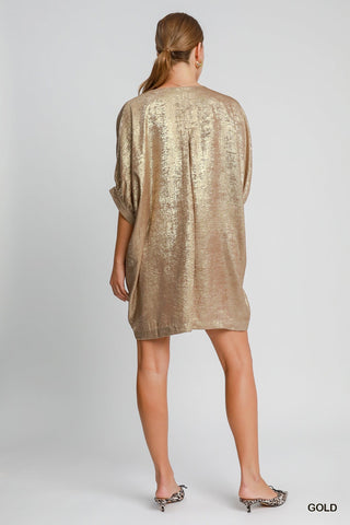 Metallic Foil Oversized Mini Dress