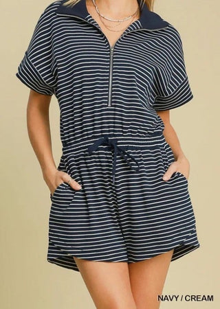 Umgee Striped Zip Up Romper