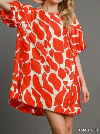 Abstract Puff Sleeve Dress