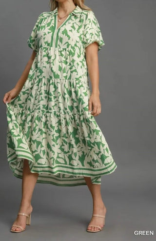 Botanical Green Tiered Dress-Umgee