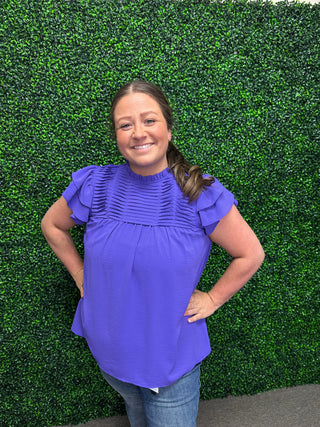 York Pleated Ruffle Sleeve Blouse-She+Sky
