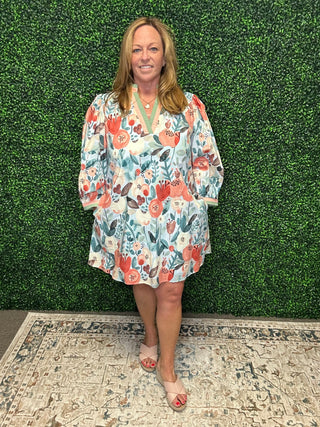 Blooming Contrast Mini Dress
