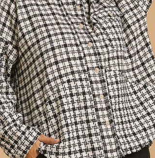 Tweed Plaid Pearl Button Shacket by Umgee