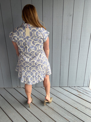 Entro Blue N Cream Printed Mini Dress