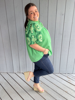 Seersucker Embroidered Blouse