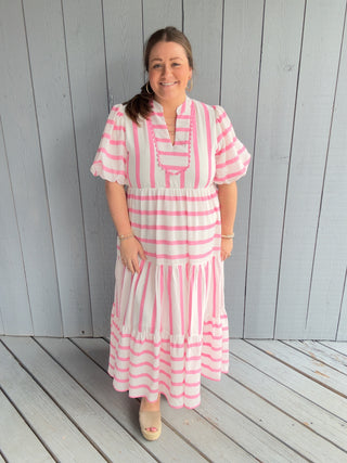 Entro Striped Midi Dress