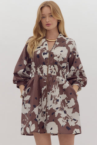Entro Espresso Floral Zip Up Dress
