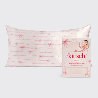 KITSCH Satin Pillowcase in Striped Bows - King