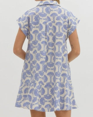 Entro Blue N Cream Printed Mini Dress