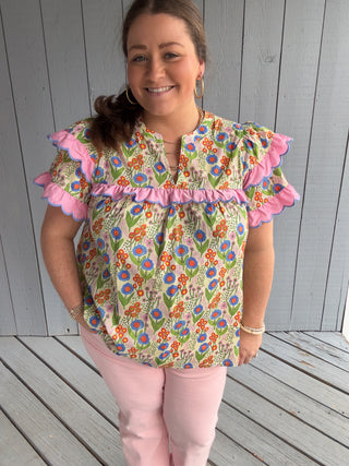 Entro Flowers and Ruffles Top