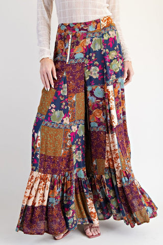 Easel Patch Printed Gauze Palazzo Pants