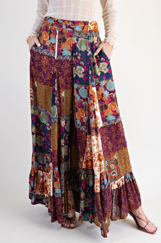 Easel Patch Printed Gauze Palazzo Pants