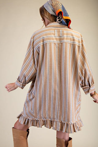 Easel Striped Button Down Shirt Dress