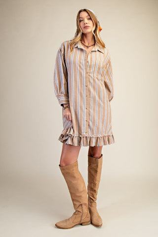 Easel Striped Button Down Shirt Dress