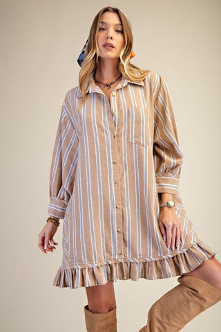 Easel Striped Button Down Shirt Dress