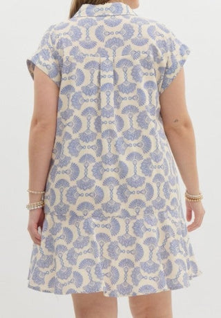 Entro Blue N Cream Printed Mini Dress