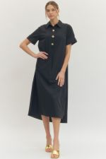 Entro Solid Short Sleeve Midi Dress