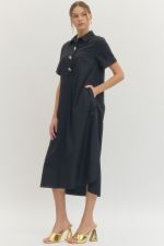 Entro Solid Short Sleeve Midi Dress