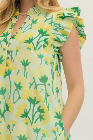 Entro Floral Flutter Sleeve Midi Dress