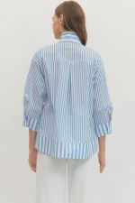 Entro Blue Striped Blouse with Pearl Button