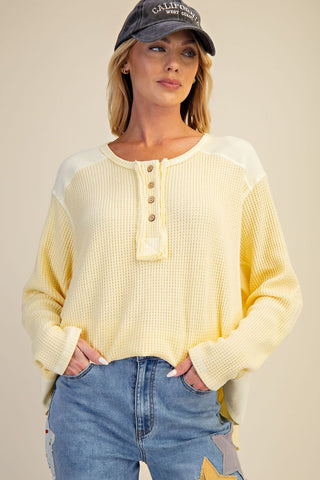 Easel Washed Thermal Henley Top