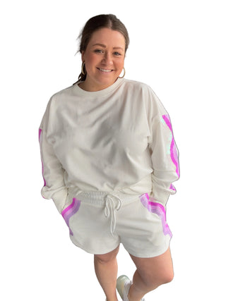 Sequin Striped Pullover-White Birch