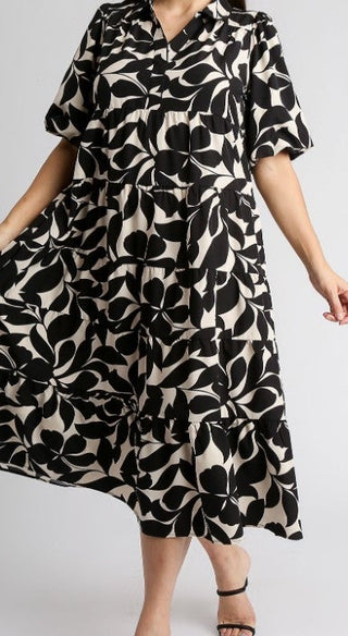 Black and Cream Midi Dress-Umgee
