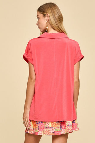 Dear Scarlett Lizzy Coral Collared Blouse