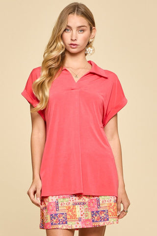 Dear Scarlett Lizzy Coral Collared Blouse